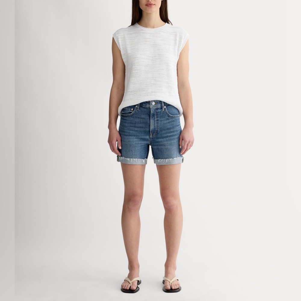 Everlane women’s The Cheeky Jean Cut Offs Raw Edge Stretch Shorts blue size 27